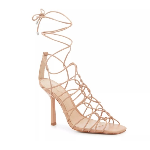 🌻 Schutz Strappy Gold Leather Snake Embossed Heyde Heels Size 8 + Box / Dust Bag - Picture 5 of 15